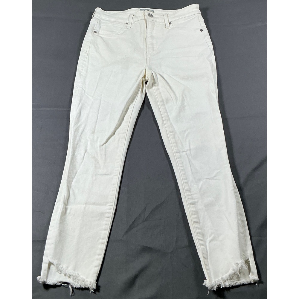 Abercrombie & Fitch Simone High Rise Ankle Jeans White Frayed Hem 26/2S